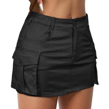 Imagem de Saia cargo American Trends Y2K Denim Jean preta para mulheres