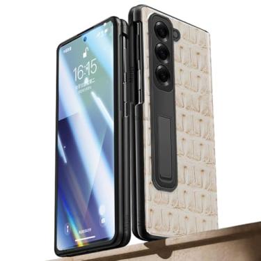 Imagem de LTLMYDAM Capa de negócios para Samsung Galaxy Z Fold 7, protetor de tela de dobradiça, textura de crocodilo, capa de couro, suporte ajustável, capa à prova de choque, branca, dobra 7