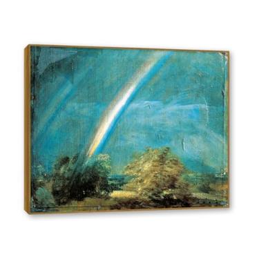 Imagem de NHLDZYH Moldura de teca. Arte de parede John Constable, (arco-íris duplo), pôster de pinturas famosas, impressão de imagem retrô romântica decoração de parede. 50 x 60 cm - 19,6 x 23,6 pol