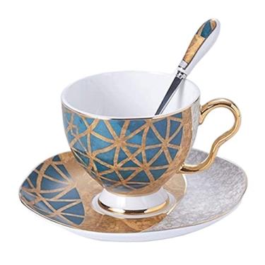 Imagem de WYUYIWH Conjunto de café Bone China Conjunto de chá de porcelana incrustado em ouro, copo de cerâmica, açucareiro, creme, bule de chá, jarro de leite, xícara de café (cor: A, Tamanho: Tamanho único)