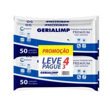 Imagem de Toalha Umedecida Gerialimp Premium com 4 Pacotes de 50 Unidades cada