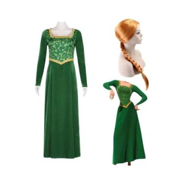 Imagem de Fantasia de Cosplay Fiona Shrek - Vestido Longo Verde para Mulheres, B