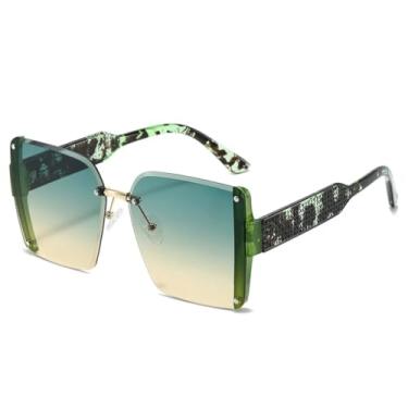 Imagem de Óculos de sol de luxo da moda com gradiente de leopardo, feminino, retrô, tendência, armação, sem aro, masculino, UV400 (verde, marrom)