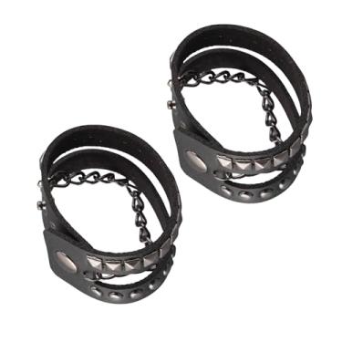 Imagem de RiToEasysports Pulseira de Motocicleta Com Rebite Multicamadas para Viagens de Festa de Banda de Punk Rock Com Pulseiras de Couro Falso, Conjunto de 2