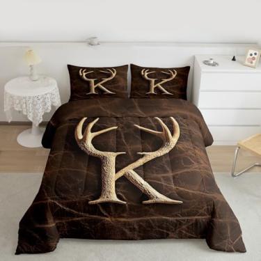 Imagem de Feelyou Conjunto de edredom infantil com letra K, tamanho solteiro, para adolescentes, meninos, homens, edredom para quarto de crianças, meninos, meninas, decoração retrô, ultramacia, respirável