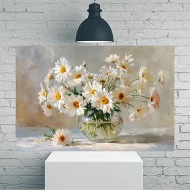 Imagem de Arte de parede em tela rústica vintage margaridas em vaso de vidro - Pôster sem moldura de 30,5 x 45,7 cm - Decoração de casa e escritório para sala de estar, quarto, cozinha e café
