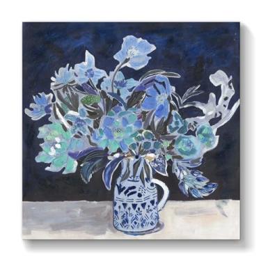 Imagem de TAR TAR STUDIO Arte de parede em tela de flor azul abstrata grande - Impressão sem moldura, pintura floral moderna, decoração para sala de estar, quarto, escritório, sala de jantar, banheiro, arte