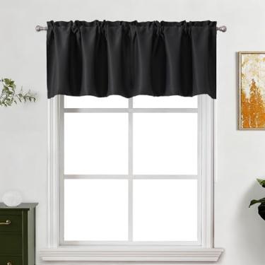 Imagem de Lecloud Saia preta para janelas de 45 cm de comprimento, cortinas blackout com isolamento térmico de privacidade, cortinas curtas modernas com bolso para varões para cozinha, porão, lavanderia, quarto