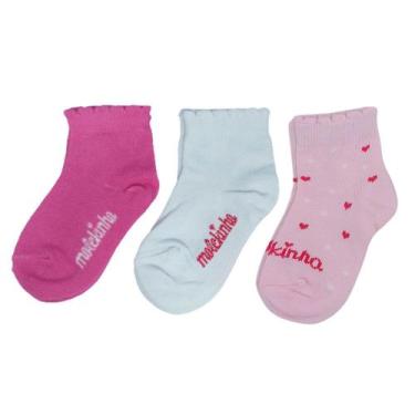 Imagem de Kit 3 Pares De Meias Feminina Infantil Molekinha, Rosa, Multirosa, Pin