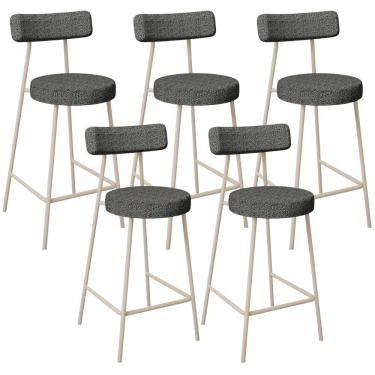 Imagem de Kit 05 Banquetas Baixa Cozinha Sala Jantar Bancada Milão Arena L02 Linho Mescla Chumbo - Lyam Decor
