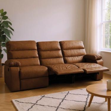 Imagem de Sofá 3 Lugares Reclinável Retrátil 183cm Naaman Sintético Pu K01 - D'rossi Marrom