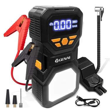 Imagem de Carregador de Bateria Automotivo Portátil Multifuncional 3em1 para Encher Pneus, Luz de Emergência e Power Bank, Carregamento Rápido QC3.0 para Carro e Moto