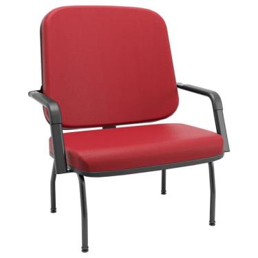 Imagem de Cadeira De Escritório Recepção Com Braço Fixa Preta Magno P03 Vinil Vermelho - Lyam Decor