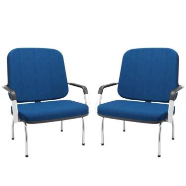 Imagem de Kit 02 Cadeiras De Escritório Recepção Com Braço Fixa Cromada Magno P03 Crepe Azul - Lyam Decor