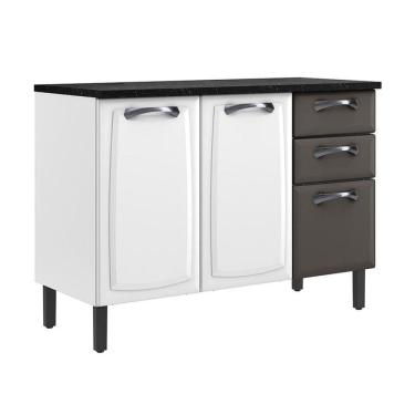 Imagem de Balcão de Cozinha Itatiaia em Aço 3 Portas 2 Gavetas Branco e Grafite New Premium