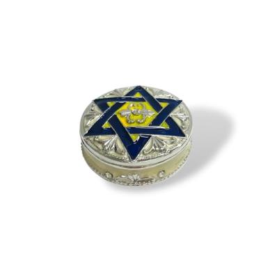 Imagem de Cristiani Collezione Caixa de bugigangas de estrela de Davi banhada à mão, estanho com esmalte azul marinho, lembrança decorativa de armazenamento de cristal ideal para joias pequenas, primeiro dente