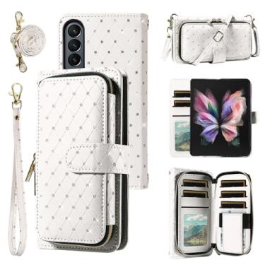 Imagem de Asuwish Capa de telefone para Samsung Galaxy Z Fold 3 5G 2021 capa carteira com zíper com alça transversal alça de cordão bling glitter flip compartimento para cartão ZFold3 Z3 Fold3 ZFold 3Z ZFold35G