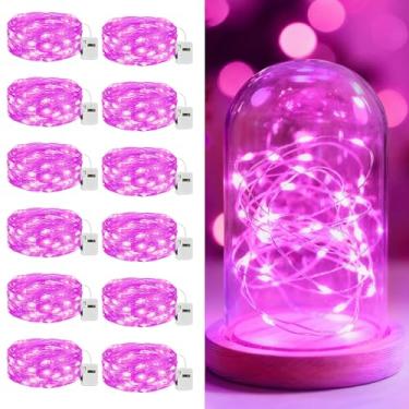 Imagem de litogo Pacote com 12 luzes LED de fadas operadas a pilha, 2 m e 20 LEDs, 3 modos, mini luzes cintilantes, luz estrelada à prova d'água para casamentos, potes de pedreiro, festas, decorações de Natal