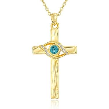 Imagem de HeartMelody Colar de cruz para mulheres, banhado a ouro 14K 18K com pingente de pedra do mês de nascimento, joias religiosas, presentes de aniversário e Natal para mulheres, mãe e ela, Suitable for
