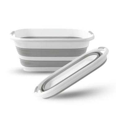 Imagem de Balde Retrátil de Silicone 26 Litros Regular com Alça Dobrável Fácil Armazenagem Multiuso Branco e Cinza Premium
