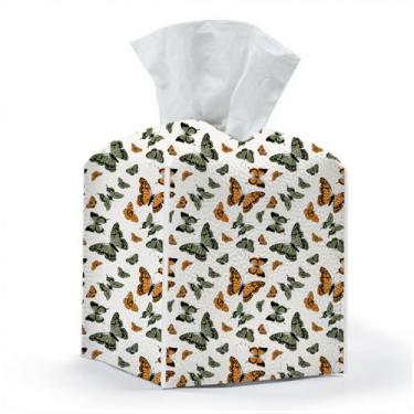 Imagem de Capa de caixa de lenços, suporte de caixa de lenços, quadrado com fundo de cinto, organizador decorativo de couro PU para mesa, cozinha, banheiro, carro, escritório, cômoda, decoração de borboleta