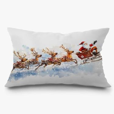 Imagem de Exqcom Capas de travesseiro de trenó de rena de Papai Noel de Natal 30 x 50, decoração de casa de Natal, capas de almofada lombar rústica de Natal para casa, quarto, sala de estar, sofá