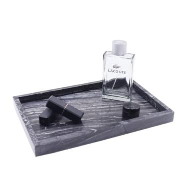 Imagem de Kesoniku Bandeja de mármore natural africano, mesa de centro de 30 x 19,8 cm, bandeja decorativa para joias, relógio, perfume, pedra de mármore genuína retangular para quarto/banheiro/bancada de