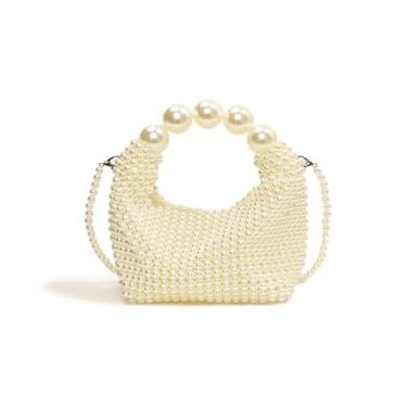 Imagem de SHESRA Bolsa de ombro feminina de pérolas de luxo para mulheres, bolsas feitas à mão, bolsa tiracolo com contas, bolsa para noite, festa de casamento, presentes de festa de casamento 12, Branco