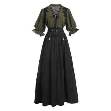 Imagem de NSPSTT Vestido vitoriano para mulheres, fantasias da década de 1880, fantasia renascentista, roupa medieval, conjunto de 2 peças, tamanho GG