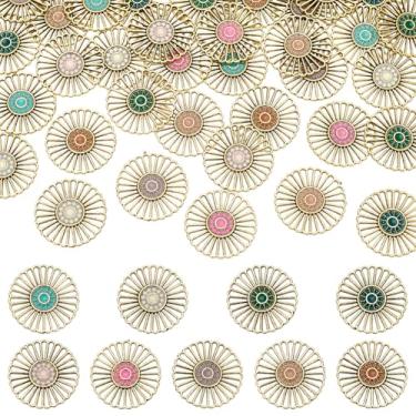 Imagem de PH PandaHall 36 peças 9 cores conectores de brinco, liga esmaltada flor lustre componentes, pingentes de lustre para fazer você mesmo, brincos pendurados, colar de gota, joias, ouro antigo