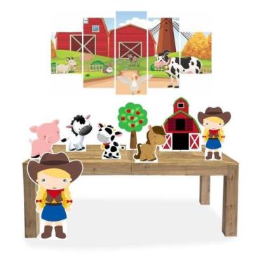 Imagem de Kit Display Festa Fazendinha Menina Cabelo Loiro + Quadro - X4adesivos