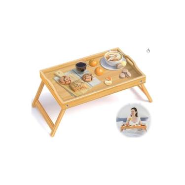 Imagem de Bandeja de Bambu Dobrável Multiuso, 50x30x24cm, Suporte para Café, Chá, Frutas, Organizador de Mesa, Decoração Casa