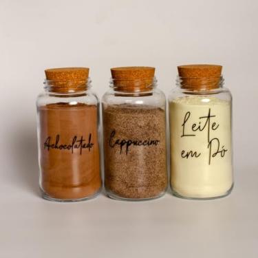 Imagem de Pote de armazenamento cafe Kit Cantinho do Café - ESCOLHA SEU KIT - Potes de Vidro 830 ml com Tampa de Cortiça(Achoc. - Capucc. - Leite em pó)