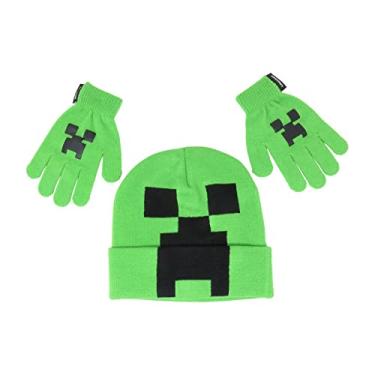 Imagem de Minecraft Creeper Face Fantasia Infantil Gorro Chapéu e Luvas Conjunto Verde