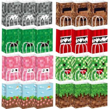 Imagem de jometo ame 24 peças de sacolas de lembrancinhas de festa Pixel com alça, sacolas de presente de feliz aniversário Pixel, sacolas temáticas de videogame, suprimentos de festa de aniversário e Natal