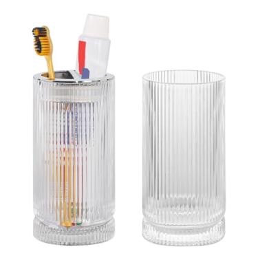 Imagem de Tonxus Suportes de escova de dentes para banheiros, 2 peças de suporte de escova de dentes de vidro, copo de banheiro de 400 ml e copo de enxaguante bucal, escova de dentes e organizador de pasta de
