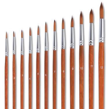 Imagem de Conjunto de pincéis redondos de 12 peças, pincéis profissionais para aquarela, acrílico, guache e pintura a óleo, conjunto básico de pincéis redondos para arte de unhas e rosto e corpo (tamanhos