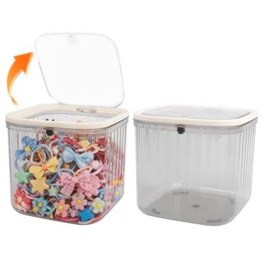 Imagem de THMINS Pacote com 2 organizadores de acessórios de cabelo para meninas, caixa de armazenamento com tampa para grampos de cabelo, gravatas, laços e joias, recipiente dobrável empilhável à prova de