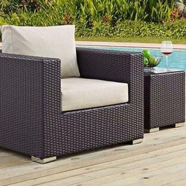 Imagem de Poltrona + mesa lateral em alumínio e fibra sintética para sala sacada