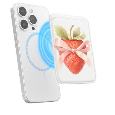 Imagem de Suporte magnético para iPhone, carteira fina de couro PU, capa para cartão, capa traseira para cartão, acessório de telefone fofo