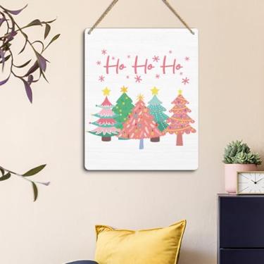 Imagem de Placa de decoração de Natal rosa, decorações de Feliz Natal para casa, casa de fazenda, decoração de árvore de Natal para porta da frente 18 x 23 cm