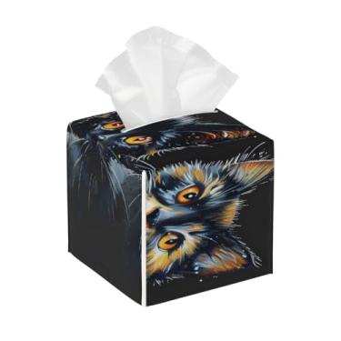 Imagem de Porta-lenços de papel quadrado de couro à prova d'água, preto, fofo, organizador de papel facial com cinto inferior, estojo de lenços para mesa, banheiro, escritório, mesa, carro, decorativo