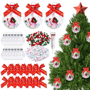 Imagem de Y1tvei Kit de bolas de enfeite de Natal – Conjunto de 41 peças de contas de plástico transparente para artesanato, limpadores de cachimbos, pompons e laços, berloques de contas, design de decoração de
