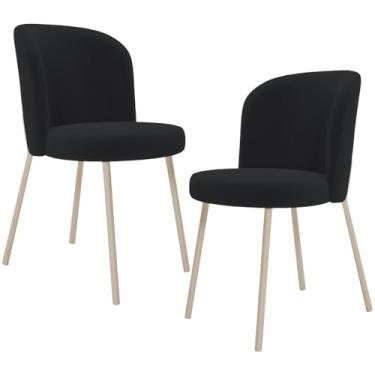 Imagem de Kit 02 Cadeiras Para Sala de Jantar Cozinha Estofada Gavi Arena L02 Bouclê Preto - Lyam Decor