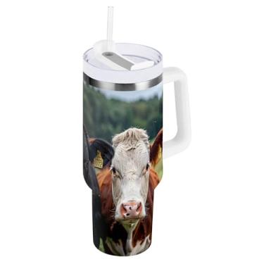 Imagem de xigua Copo Highland Cow 1,134 g com tampa e canudo, aço inoxidável de vácuo duplo isolado garrafa de água esportiva suporte para copo de café de viagem à prova de vazamento para bebida gelada