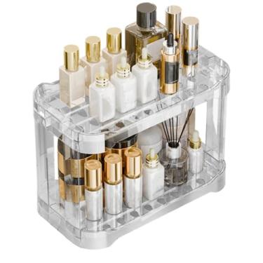 Imagem de Organizador de penteadeira, prateleira organizadora de cosméticos de 2 níveis | Prateleira de armazenamento de cosméticos | para quarto, banheiro, penteadeira, salão, mulheres, meninas, amantes de