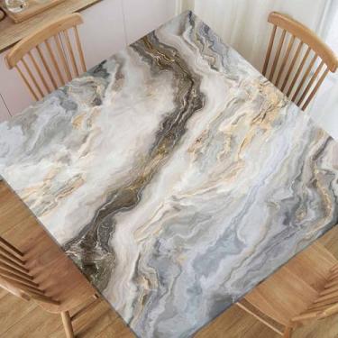 Imagem de TREGAUSI Toalha de mesa quadrada de mármore com borda elástica, toalhas de mesa brancas e cinzas, panos de poliéster à prova d'água para piquenique em ambientes internos e externos, adequada para