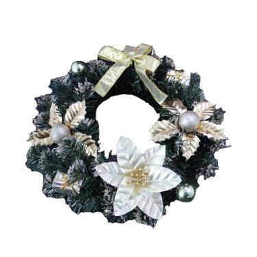 Imagem de Guirlanda Natalina Decorativa, 30x30 cm, com Folhagem Verde, Flores, Laço, Bolas e Presentes, em Cores Vermelho, Champagne e Dourado (Champagne)