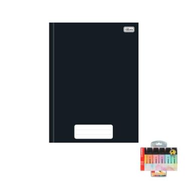 Imagem de Kit Caderno Brochura Capa Dura Pepper Preto 80 Folhas + Caneta Point 88 Fineliner 10 Cores + Marca Texto Boss 6 Cores Pastel