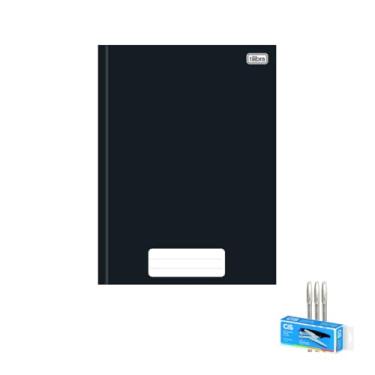 Imagem de Kit Caderno Brochura Capa Dura Pepper Preto 80 Folhas Caneta Trigel Branca 12 Unidades Grampeador Alicate